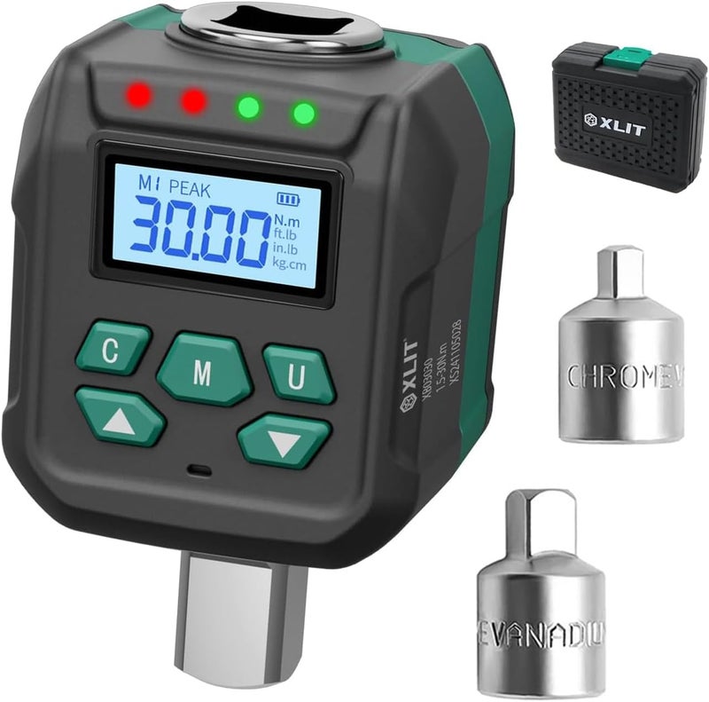 X-Lite 1/2" Drive Digital Torque Adapter Set with (1/4", 3/8") Sockets, ±2% Precision, 1-22 ft·lb Adjustable, Preset Torque Alarm, Compatible with Ratchet/Breaker Bar - Automotive, Industrial & DIY Use - Image 1